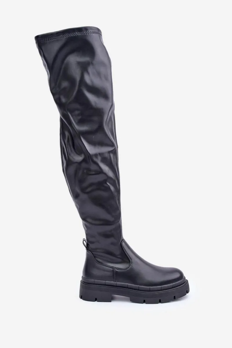 Online Boto Kozaki Za Kolano Na Płaskim Obcasie Czarne Feliri