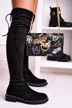 Kozaki Płaskie|Kozaki Zamszowe>Boto Kozaki Za Kolano Z Perełkami Zamszowe Czarne Isabel