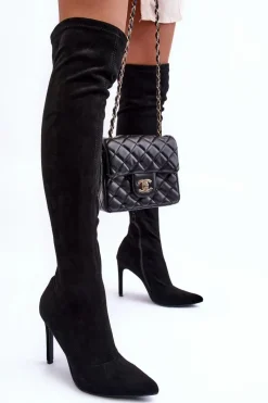 Hot Boto Kozaki Zamszowe Za Kolano Na Szpilce Czarne Calfi