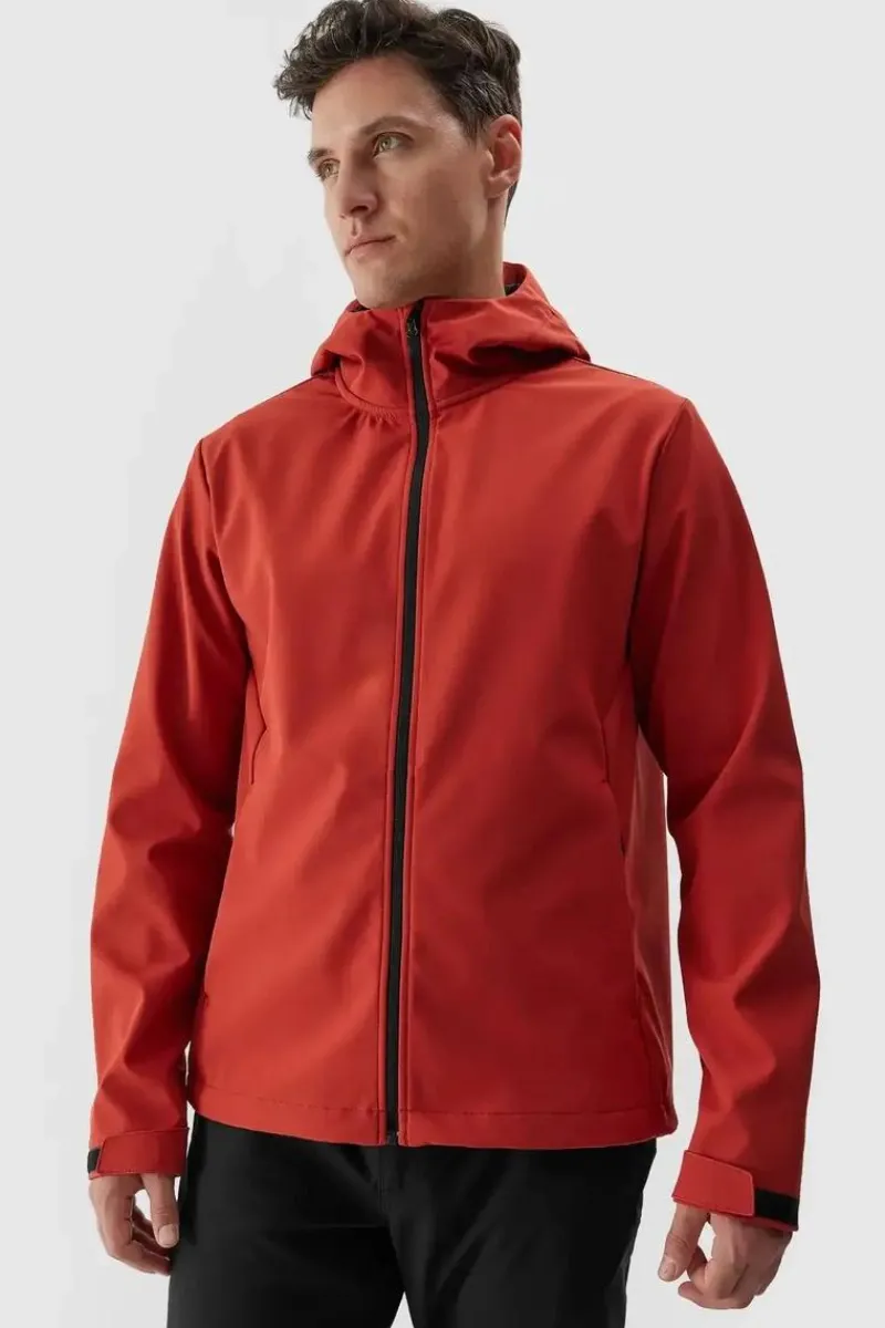 Kurtka Męska Softshell Z Kapturem WAW24TSOFM283-61S Czerwona Męskie Kurtki Męskie|Odzież 4F