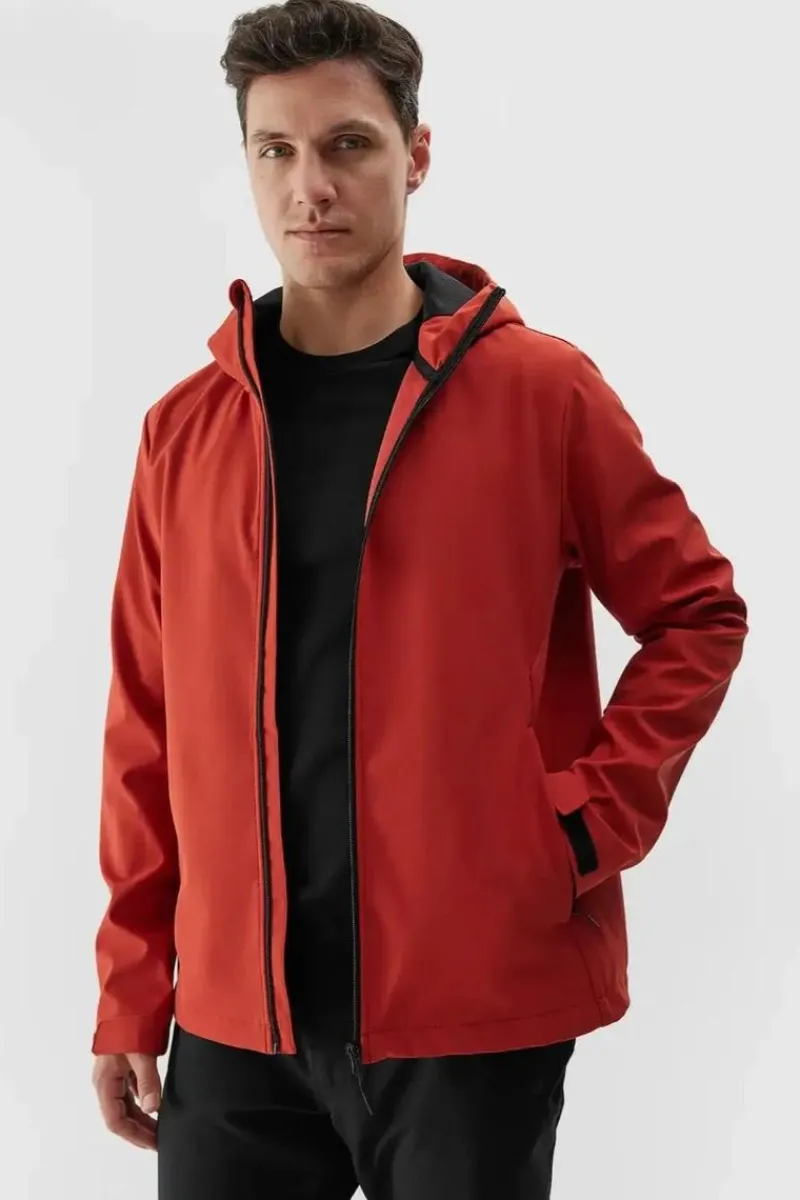 Kurtka Męska Softshell Z Kapturem WAW24TSOFM283-61S Czerwona Męskie Kurtki Męskie|Odzież 4F