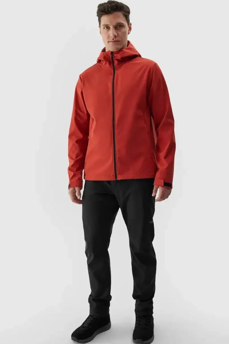 Kurtka Męska Softshell Z Kapturem WAW24TSOFM283-61S Czerwona Męskie Kurtki Męskie|Odzież 4F