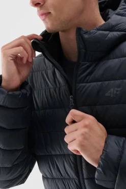 Sale Kurtka Puchowa Męska Z Kapturem WAW24TDJAM484-20S Czarna Męskie Kurtki Męskie|Odzież 4F