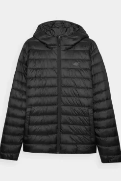 Sale Kurtka Puchowa Męska Z Kapturem WAW24TDJAM484-20S Czarna Męskie Kurtki Męskie|Odzież 4F