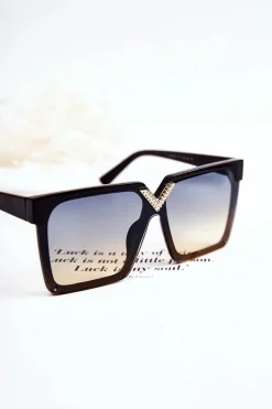 Hot Kwadratowe Okulary Przeciwsłoneczne Ombre V130044 Czarno-Niebieskie Okulary
