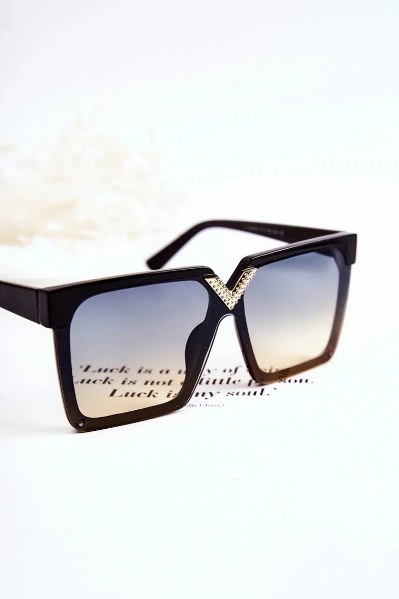 Hot Kwadratowe Okulary Przeciwsłoneczne Ombre V130044 Czarno-Niebieskie Okulary
