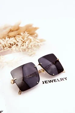 Outlet Kwadratowe Okulary Przeciwsłoneczne V508 Złoto-Czarne Okulary