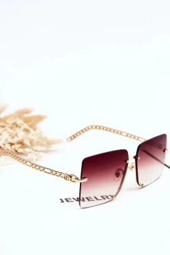 Okulary>PRIUS Kwadratowe Okulary Przeciwsłoneczne V508 Złoto-Brązowo-Różowe