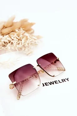 Okulary>PRIUS Kwadratowe Okulary Przeciwsłoneczne V508 Złoto-Brązowo-Różowe