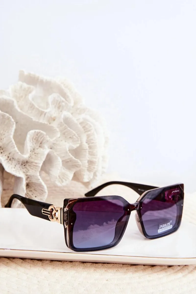 Outlet PRIUS Kwadratowe Okulary Przeciwsłoneczne Damskie UV400 Czarne