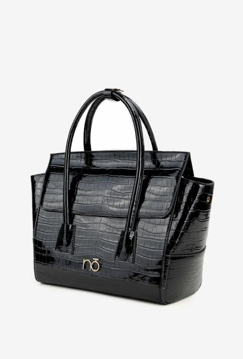 Online Lakierowana Torebka Kuferek Z Tłoczeniem BAG5810-M20 Czarna Torebki Nobo|Torebki Kuferki