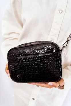 Lakierowana Torebka Listonoszka ZNJ022 Czarna Torebki Klasyczne|Listonoszki