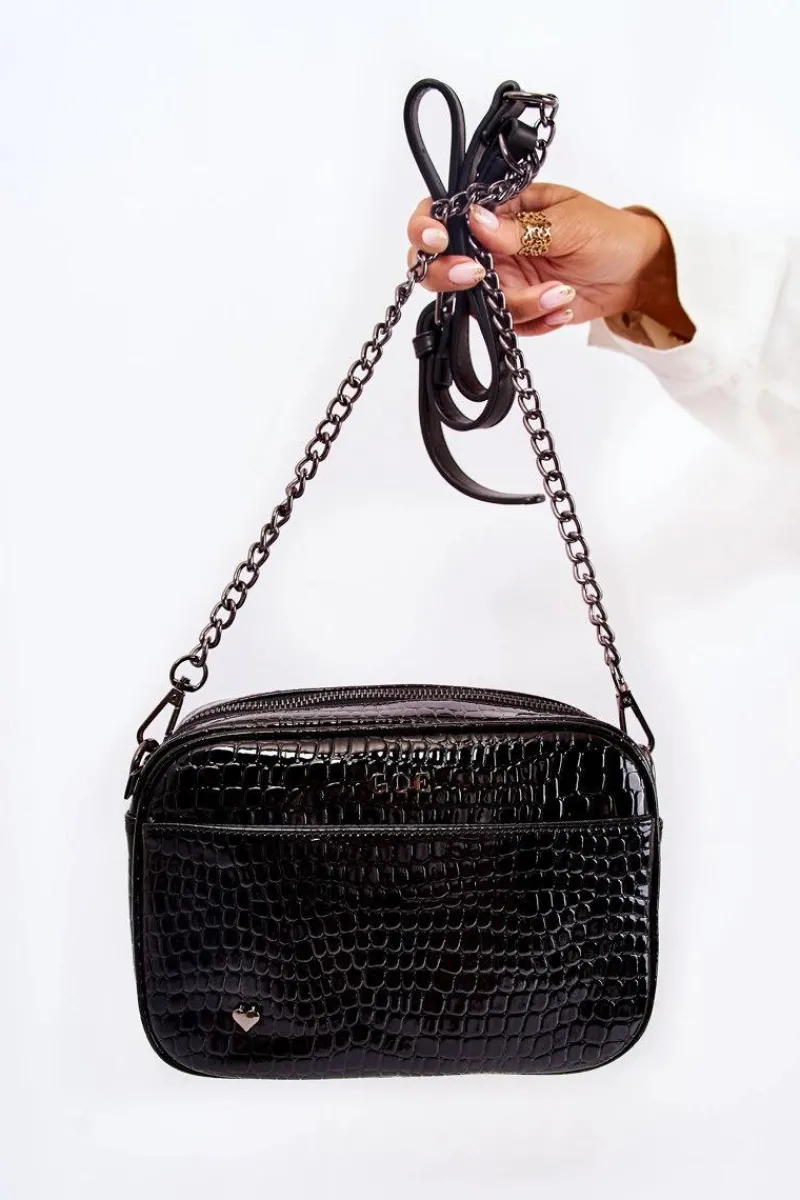 Lakierowana Torebka Listonoszka ZNJ022 Czarna Torebki Klasyczne|Listonoszki