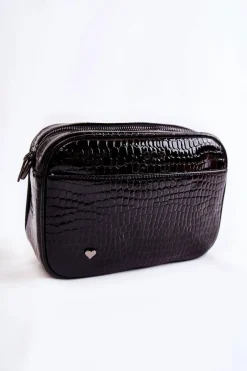 Lakierowana Torebka Listonoszka ZNJ022 Czarna Torebki Klasyczne|Listonoszki