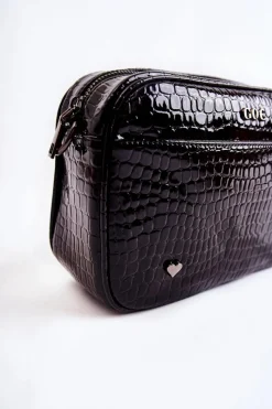 Lakierowana Torebka Listonoszka ZNJ022 Czarna Torebki Klasyczne|Listonoszki