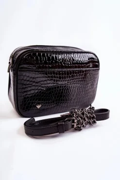 Lakierowana Torebka Listonoszka ZNJ022 Czarna Torebki Klasyczne|Listonoszki