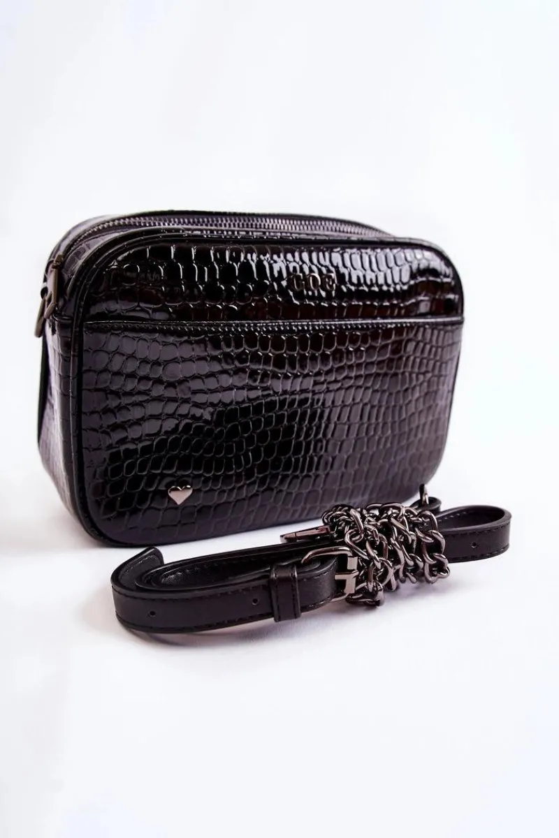 Lakierowana Torebka Listonoszka ZNJ022 Czarna Torebki Klasyczne|Listonoszki