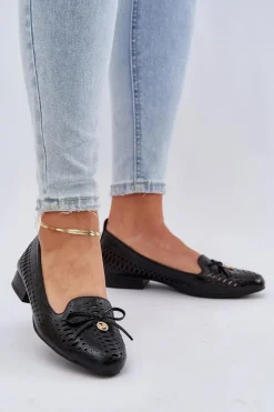 Best Boto Lakierowane Ażurowe Baleriny Z Kokardką Eko Skórzane Czarne Amepitrea Czarny