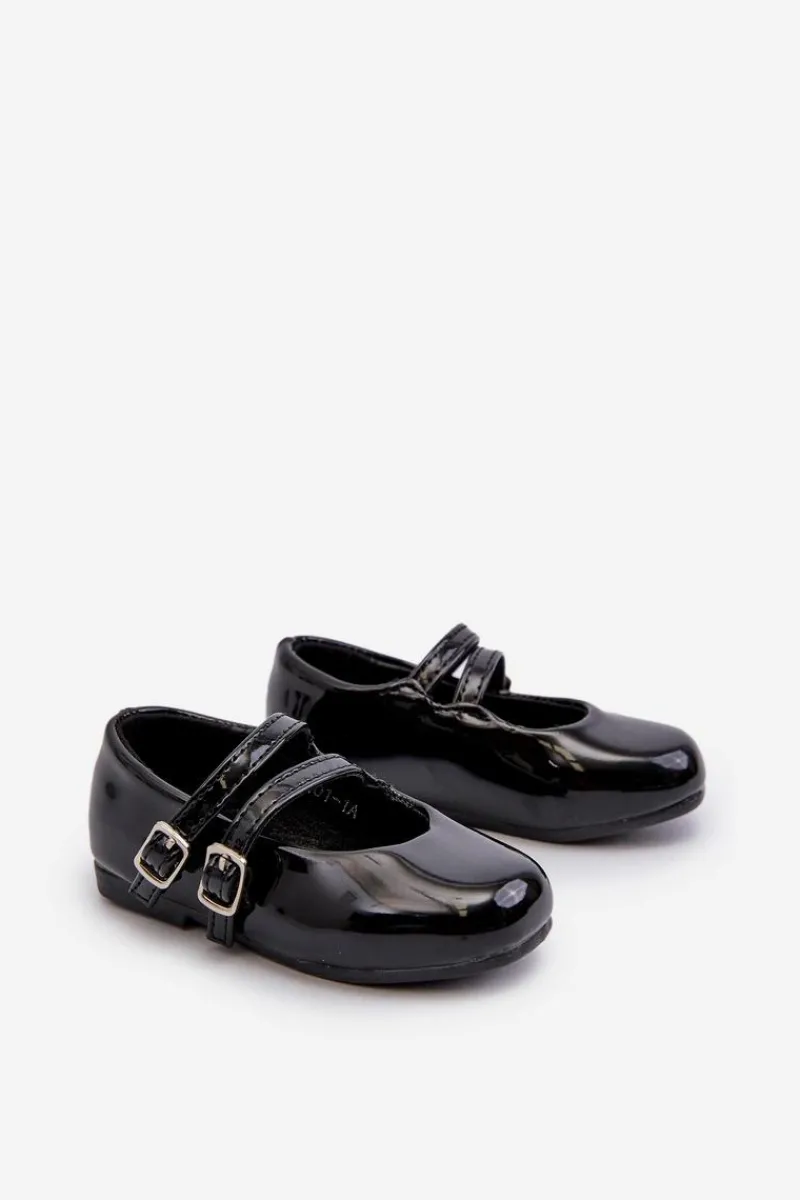 Balerinki Dziecięce>Boto Lakierowane Balerinki Dziecięce Z Paseczkami Czarne Margenis Czarny