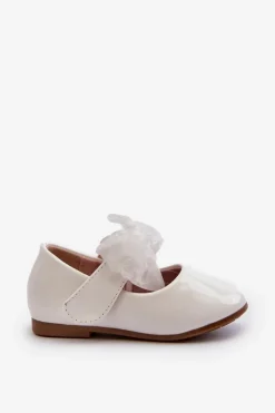 Balerinki Dziecięce></noscript>Evento Lakierowane Balerinki Dziecięce Na Rzep Z Kokardą Białe Olessa