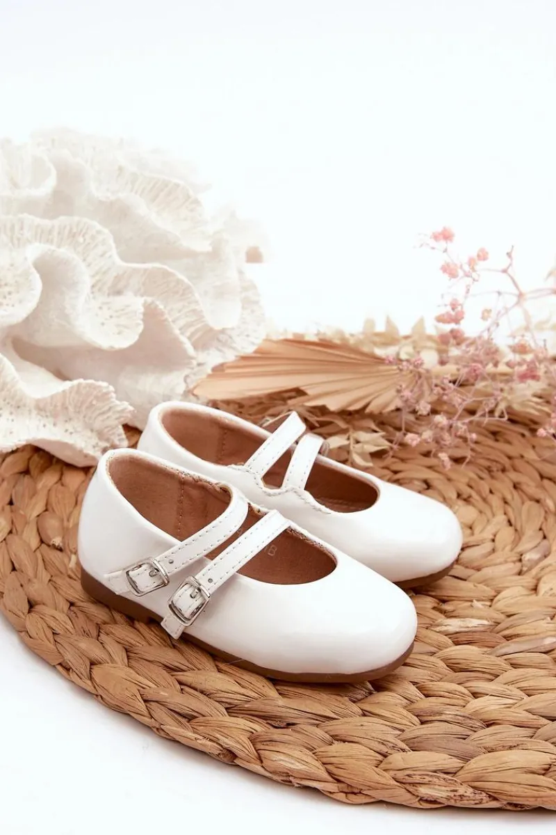 New Lakierowane Balerinki Dziecięce Z Paseczkami Białe Margenis Dzieci Balerinki Dziecięce