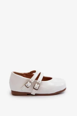 New Lakierowane Balerinki Dziecięce Z Paseczkami Białe Margenis Dzieci Balerinki Dziecięce