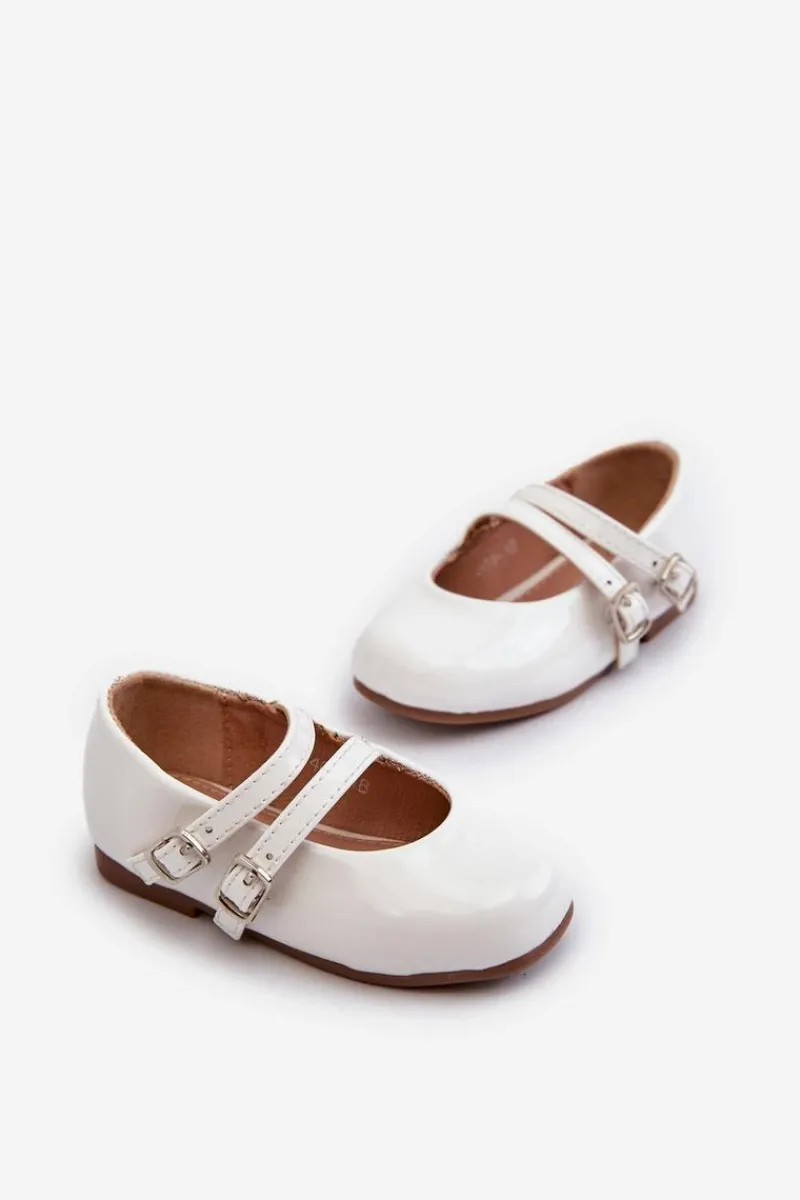 New Lakierowane Balerinki Dziecięce Z Paseczkami Białe Margenis Dzieci Balerinki Dziecięce