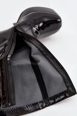 Best Lakierowane Botki Damskie Na Platformie I Słupkowym Obcasie Czarne Calvessa Damskie Botki Ocieplane|Botki Na Słupku