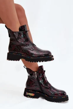 Botki Ocieplane|Botki Skórzane></noscript>Artiker Lakierowane Botki Damskie Z Naturalnej Skóry Ocieplane 57C0165 Bordowe Czerwony