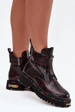 Botki Ocieplane|Botki Skórzane></noscript>Artiker Lakierowane Botki Damskie Z Naturalnej Skóry Ocieplane 57C0165 Bordowe Czerwony