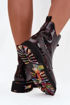 Botki Ocieplane|Botki Skórzane></noscript>Artiker Lakierowane Botki Damskie Z Naturalnej Skóry Ocieplane 57C0165 Bordowe Czerwony