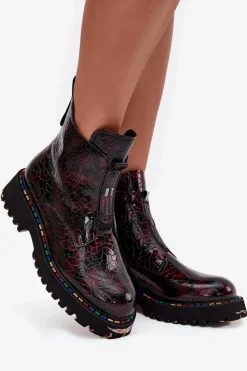 Botki Ocieplane|Botki Skórzane></noscript>Artiker Lakierowane Botki Damskie Z Naturalnej Skóry Ocieplane 57C0165 Bordowe Czerwony