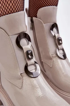 Hot Damskie buty S.Barski Lakierowane Botki Damskie Z Ozdobą Jasnoszare S.Barski MR870-53