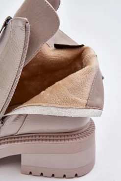 Hot Damskie buty S.Barski Lakierowane Botki Damskie Z Ozdobą Jasnoszare S.Barski MR870-53