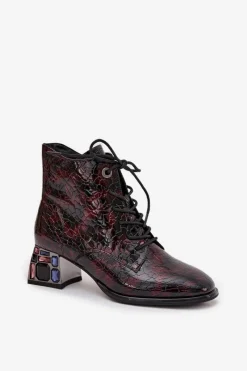 Botki Ocieplane|Botki Skórzane></noscript>Artiker Lakierowane Botki Damskie Z Naturalnej Skóry Na Obcasie Z Kryształkami 57C0130 Bordowe Czerwony