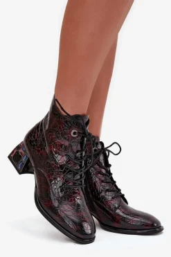 Botki Ocieplane|Botki Skórzane></noscript>Artiker Lakierowane Botki Damskie Z Naturalnej Skóry Na Obcasie Z Kryształkami 57C0130 Bordowe Czerwony