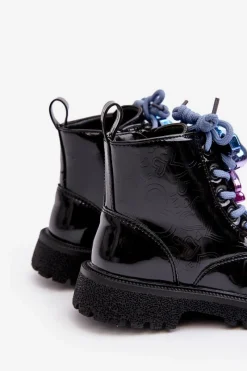 New Evento Lakierowane Botki Dziecięce Ocieplane Z Ozdobą Czarne Bunnyjoy