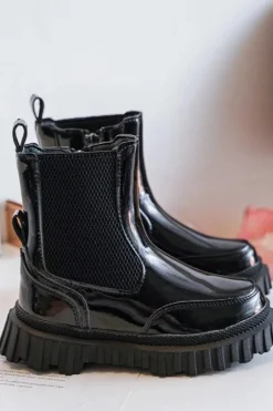 Best Boto Lakierowane Botki Dziecięce Na Suwak Ocieplane Czarne Jolynn