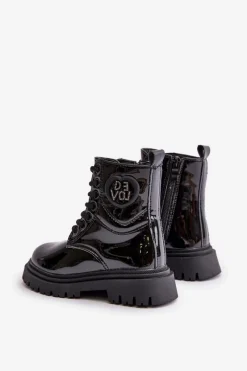 Dziewczęce></noscript>Boto Lakierowane Botki Dziewczęce Ocieplane Futerkiem Na Zamek Czarne Evaliraea Czarny