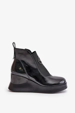 Online Lakierowane Botki Na Koturnie Ocieplane Vinceza 66703 Czarne Damskie Botki Ocieplane|Botki Na Koturnie