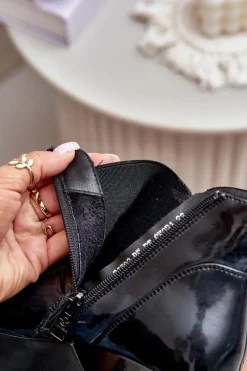 Online Lakierowane Botki Na Koturnie Ocieplane Vinceza 66703 Czarne Damskie Botki Ocieplane|Botki Na Koturnie