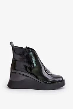 Best Damskie buty S.Barski Lakierowane Botki Na Koturnie Ocieplane D&A MR880-136 Czarne