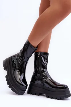 Sale Boto Lakierowane Botki Na Masywnej Platformie Czarne Kylira Czarny