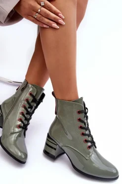 Best Damskie buty S.Barski Lakierowane Botki Na Obcasie S.Barski MR870-49 Zielone