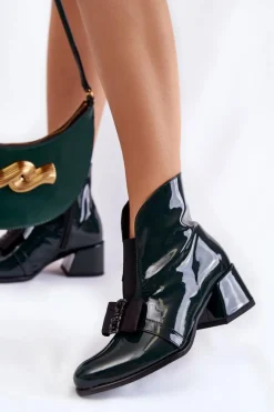 Clearance Boto Lakierowane Botki Na Obcasie Z Ozdobną Kokardą Zielone Hallie