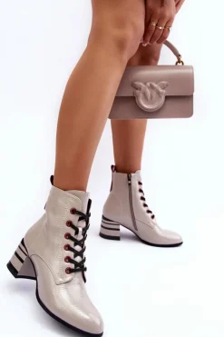 Best Damskie buty S.Barski Lakierowane Botki Na Obcasie S.Barski MR870-49 Jasnoszare