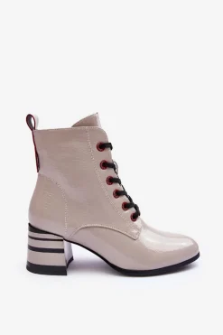Best Damskie buty S.Barski Lakierowane Botki Na Obcasie S.Barski MR870-49 Jasnoszare