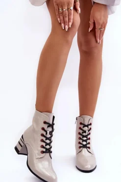 Best Damskie buty S.Barski Lakierowane Botki Na Obcasie S.Barski MR870-49 Jasnoszare