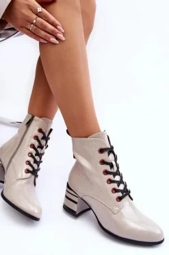 Best Damskie buty S.Barski Lakierowane Botki Na Obcasie S.Barski MR870-49 Jasnoszare