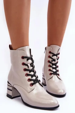 Best Damskie buty S.Barski Lakierowane Botki Na Obcasie S.Barski MR870-49 Jasnoszare